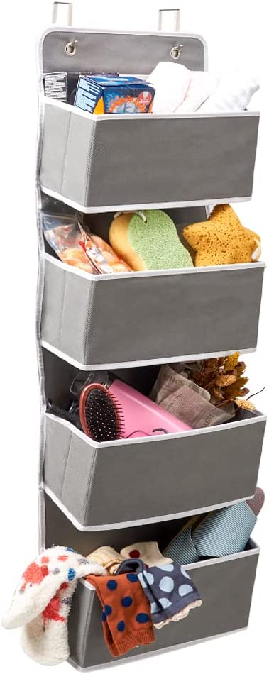 2x Over The Door Hanging Storage Organizer For Pantry Baby Nursery Bathroom Closet Dorm - Gray