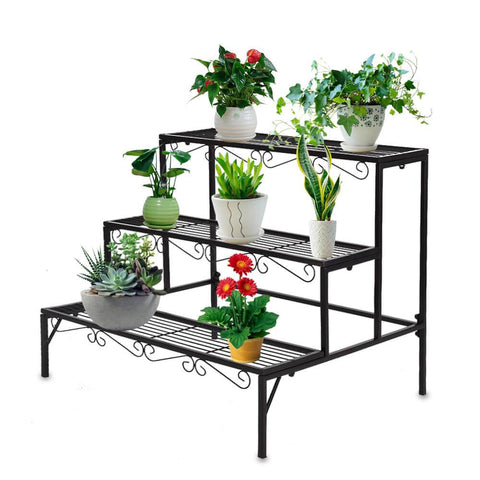 garden / agriculture 2x Plant Stands Outdoor Indoor Garden Metal 3 Tier Planter Corner Shelf