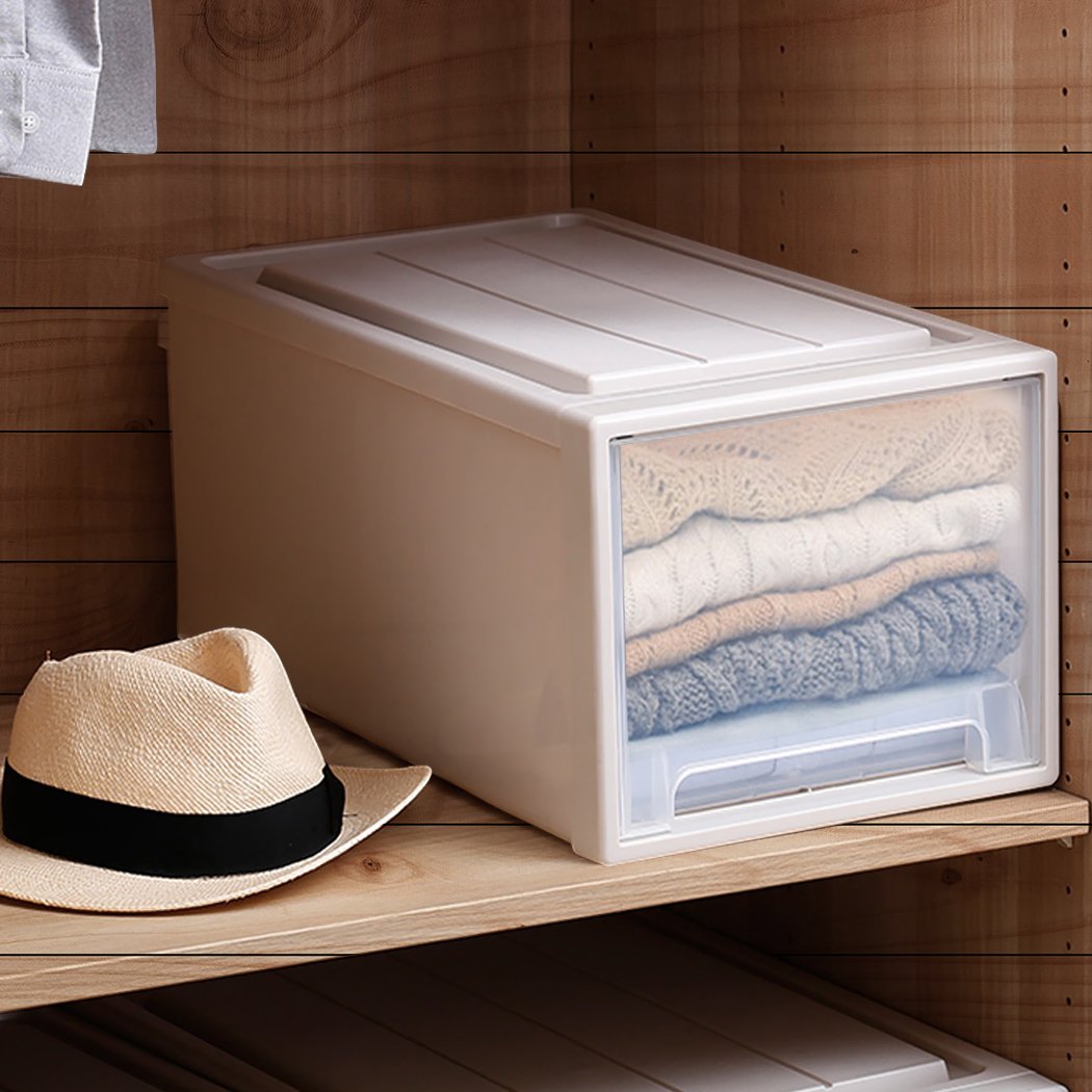 Living Room 2x Plastic Wide Drawer Shoes Storage Boxes