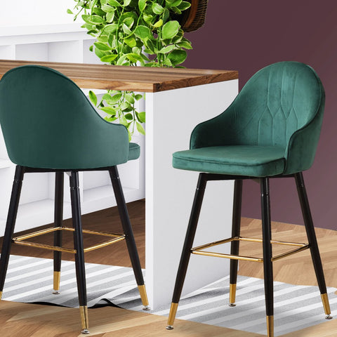 Dining Room 2x Premium velvet Barstools Vintage Green