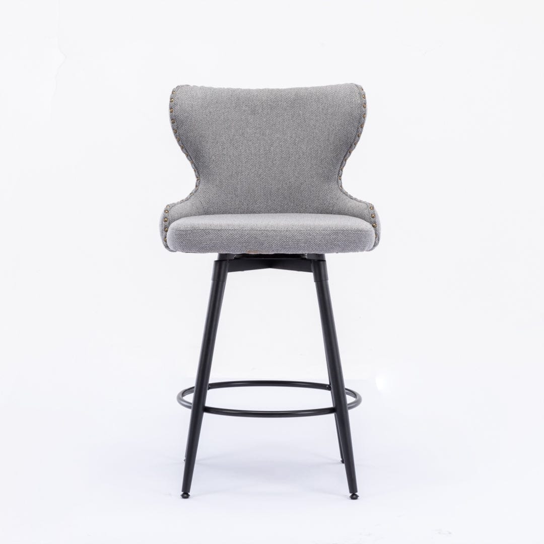 2X Swivel Bar Stools Tufted Counter Chairs With Stud Trim And Metal Base-Dark Grey