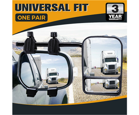 2x Towing Mirrors Pair Clip on Multi Fit Clamp