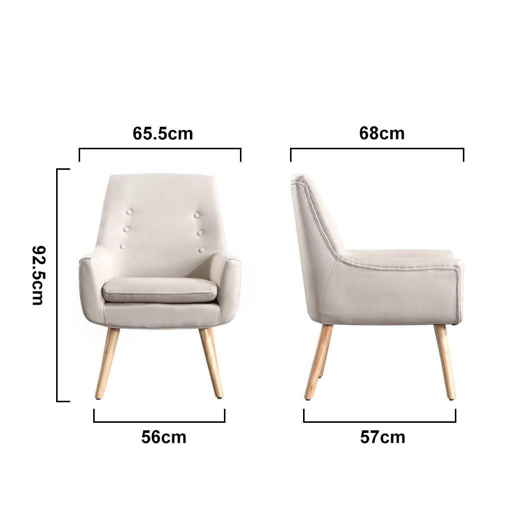 Armchair 2x Upholstered Fabric Dining Chair-Beige