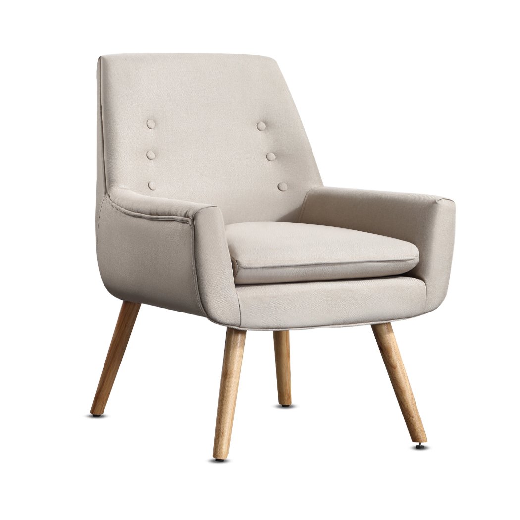 Armchair 2x Upholstered Fabric Dining Chair-Beige