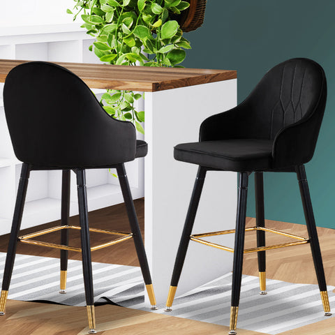 2xBar Stools Kitchen Dining Chairs Swivel Velvet Black