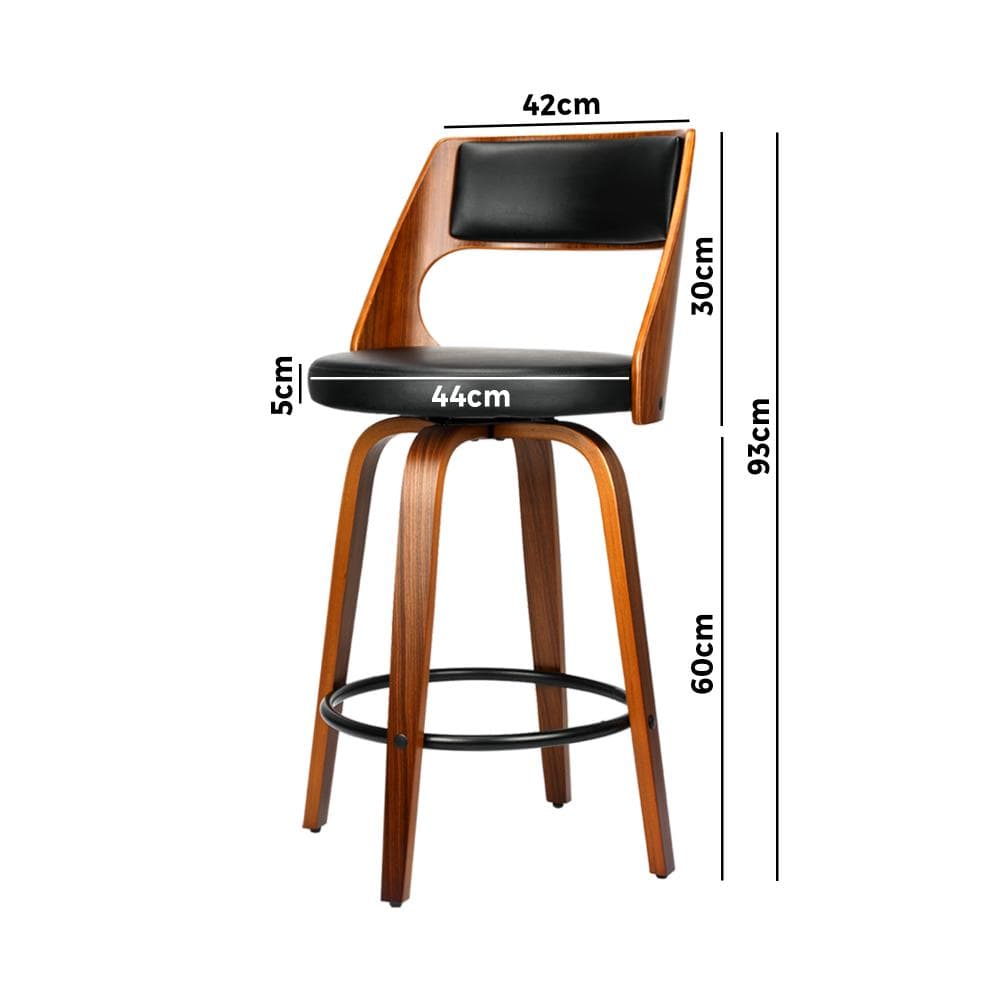 2xBar Stools Wooden Bar Stool Swivel Chair Leather Kitchen Dining Black
