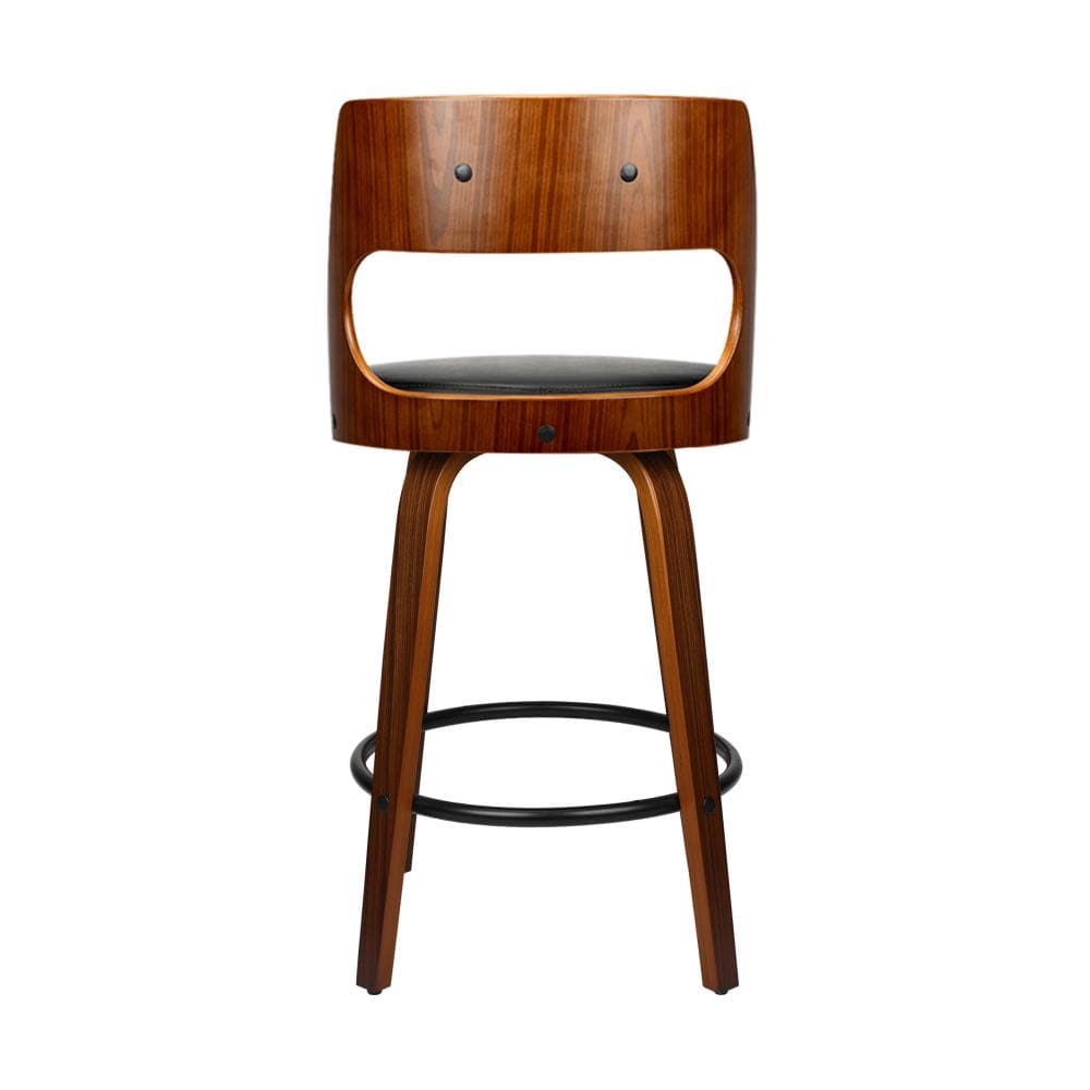 2xBar Stools Wooden Bar Stool Swivel Chair Leather Kitchen Dining Black