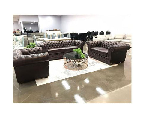 3+2+1 Seater Genuine Leather Upholstery Pocket Spring Sofa Lounge Set In Brown Colour