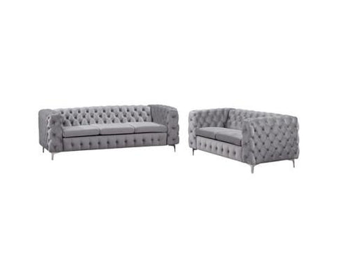 3+2 Seater Sofa Classic Button Tufted Lounge in Grey Velvet