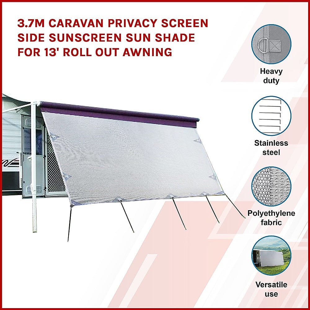 3.7m Caravan Privacy Screen Side Sunscreen Sun Shade for 13' Roll Out Awning