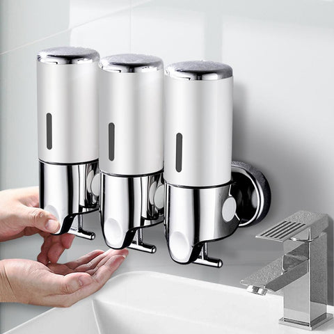 bathroom 3 Bottles Bathroom Shower Soap Shampoo Gel Dispenser Pump Wall 1500ml Silver
