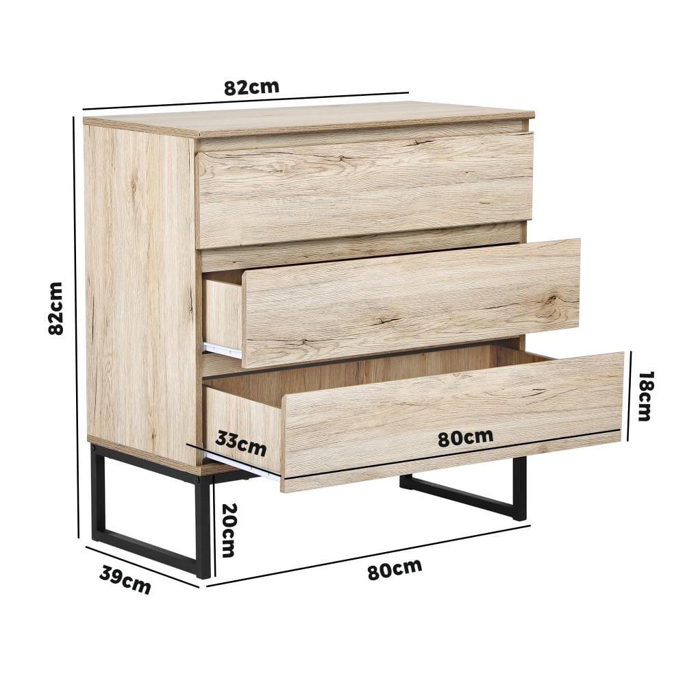 3 Chest of Drawers Storage Cabinet Tallboy Dresser Natural Furniture