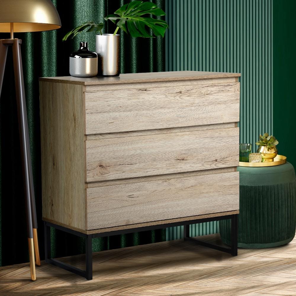 3 Chest of Drawers Storage Tallboy Dresser Natural Furniture on