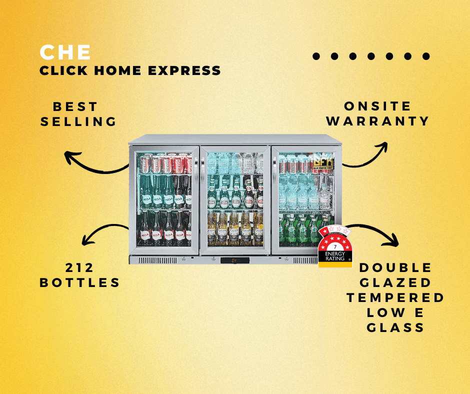 3-Door Commercial Glass Bar Fridge Beer Cooler Under Counter Wine Fridge 318L