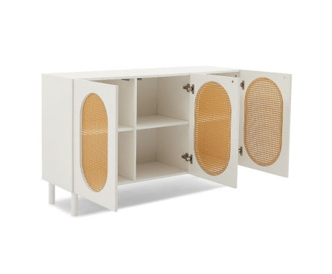 3 Door Rattan Sideboard in White/Maple