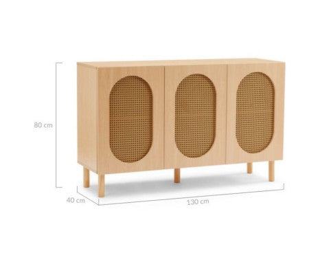 3 Door Rattan Sideboard in White/Maple