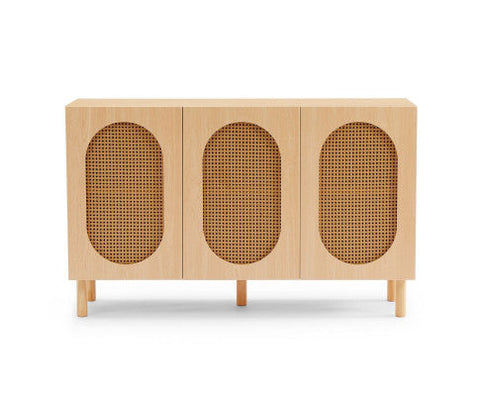 3 Door Rattan Sideboard in White/Maple