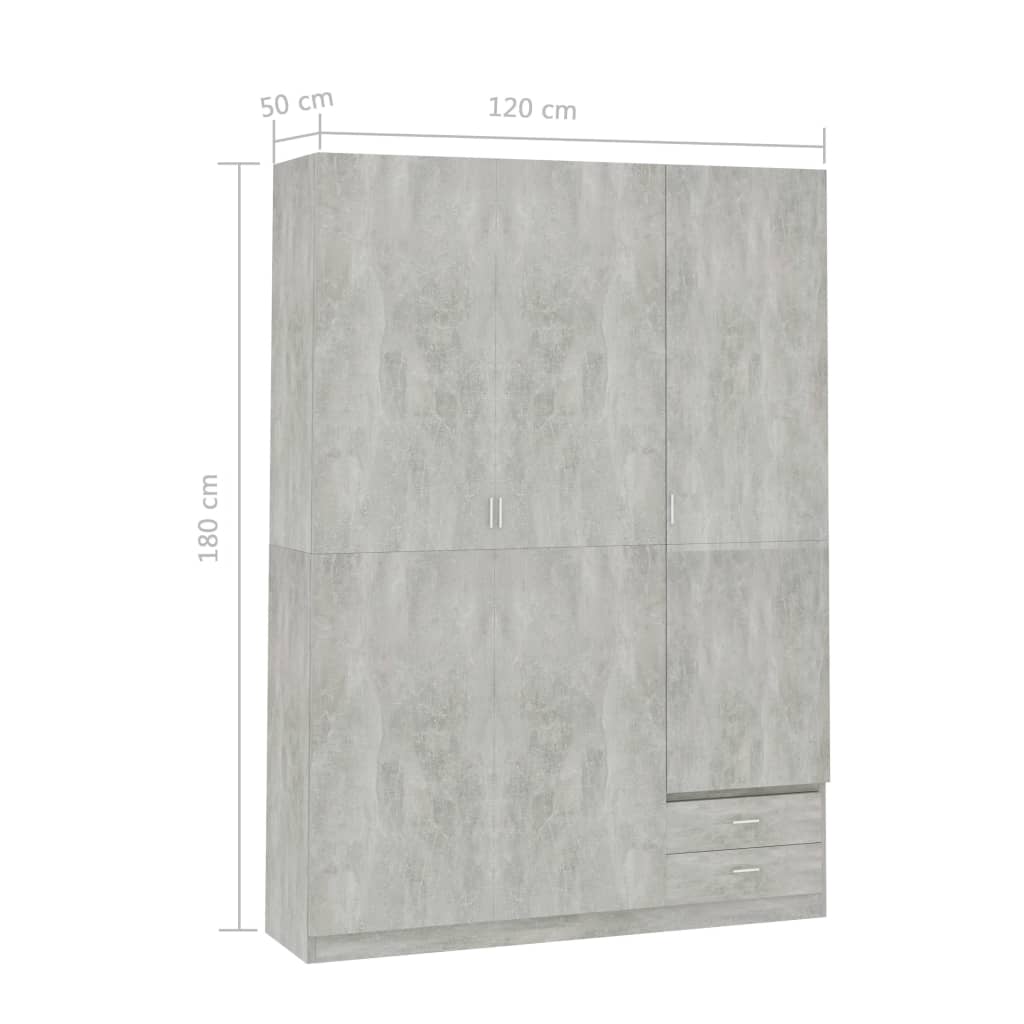 3-Door Wardrobe Concrete Grey 120x50x180 cm Chipboard