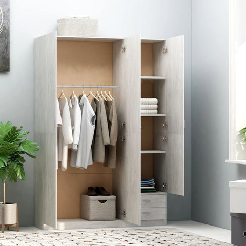 3-Door Wardrobe Concrete Grey Chipboard