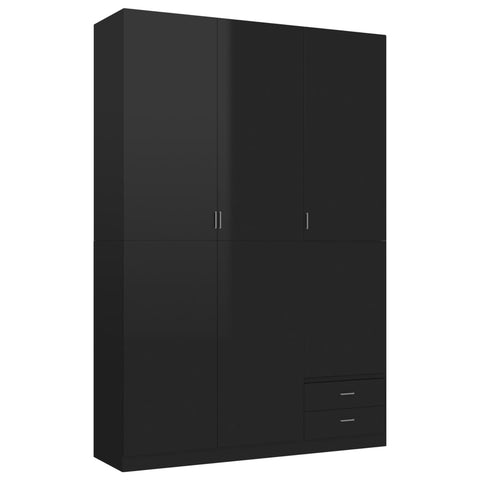 3-Door Wardrobe High Gloss Black 120x50x180 cm Chipboard