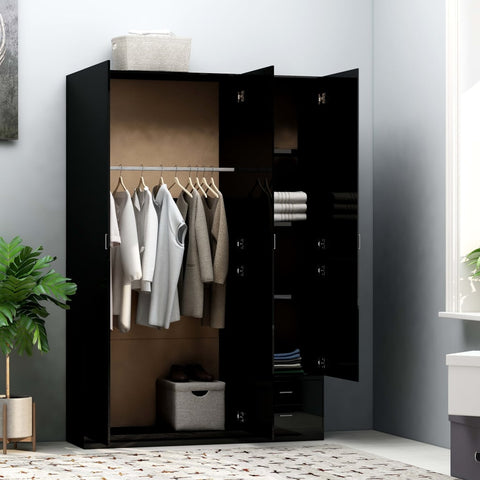 3-Door Wardrobe High Gloss Black  Chipboard