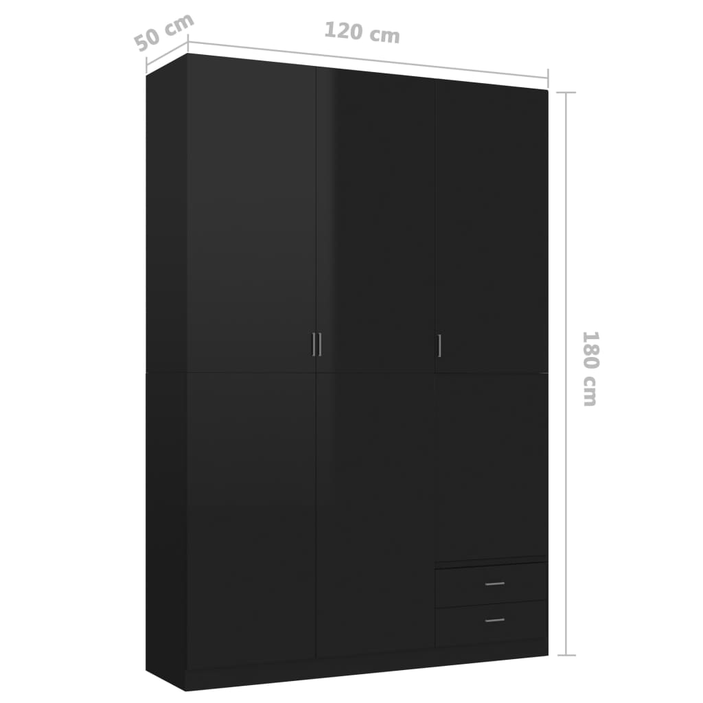 3-Door Wardrobe High Gloss Black 120x50x180 cm Chipboard