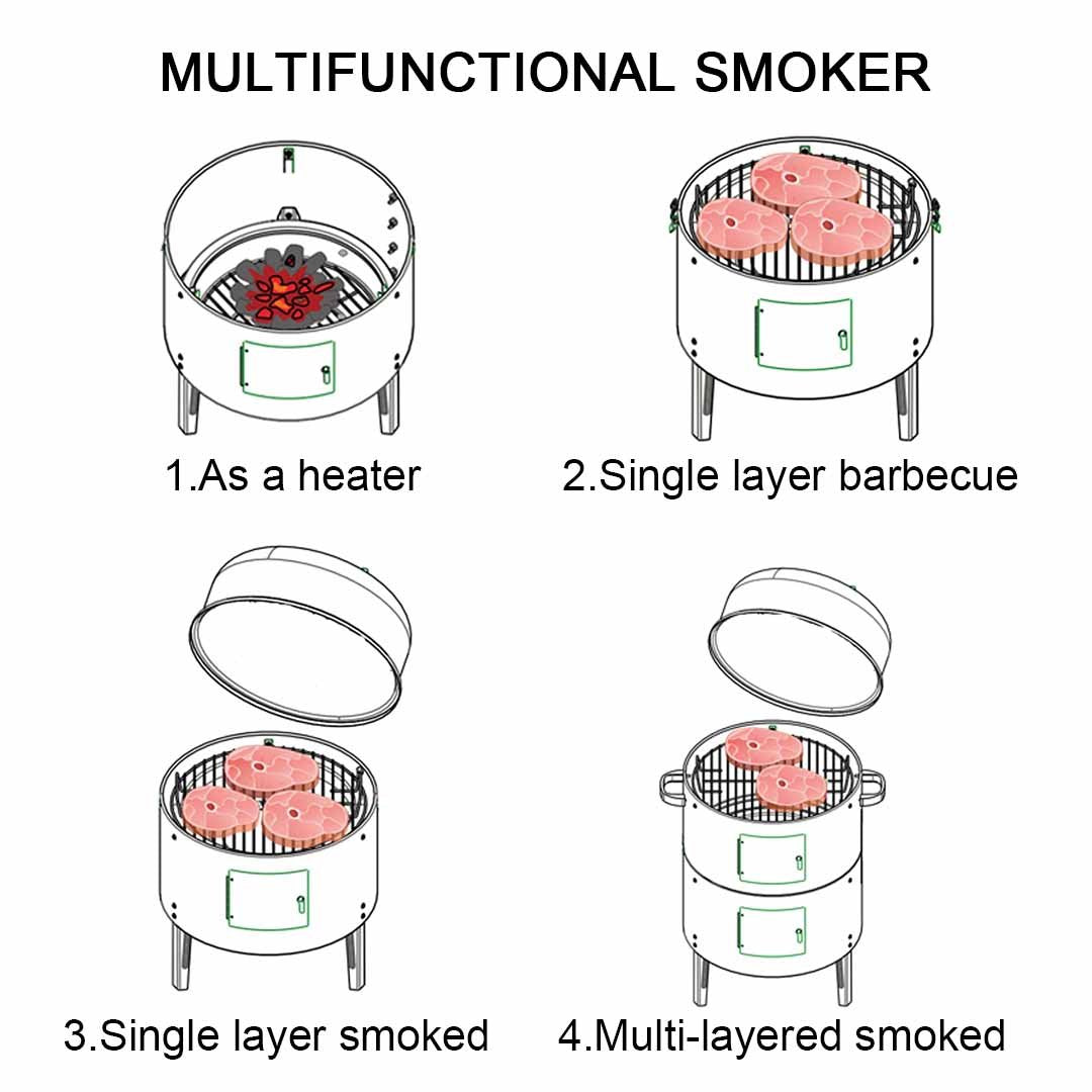 smokers 3 In 1 Barbecue Smoker Outdoor Charcoal BBQ Grill Camping Picnic Fishing