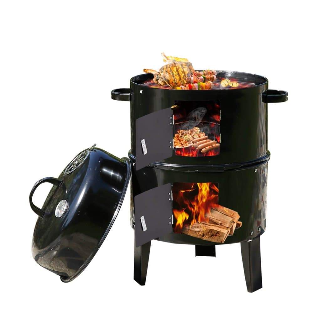 outdoor living 3 in 1 Charcoal Vertical Smoker BBQ Grill Roaster Portable Outdoor Steel Steamer