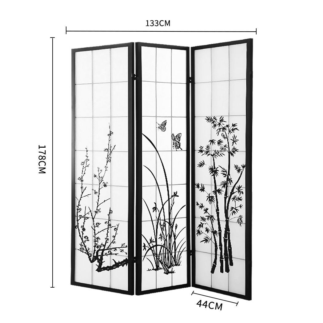 living room 3 Panel Room Divider Privacy Screen Door Pine Wood Stand Fringe
