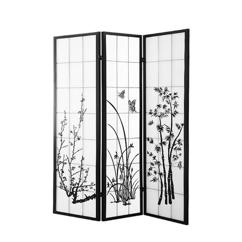 living room 3 Panel Room Divider Privacy Screen Door Pine Wood Stand Fringe