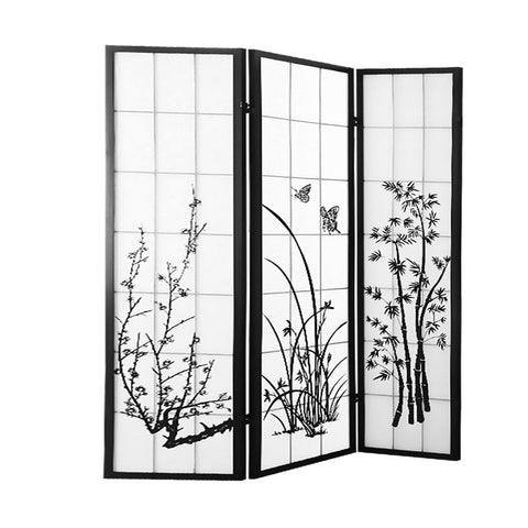 3 Panel Room Divider Privacy Screen Door Pine Wood Stand Fringe