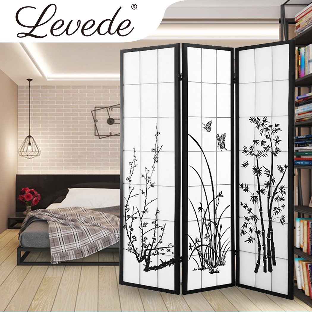 living room 3 Panel Room Divider Privacy Screen Door Pine Wood Stand Fringe