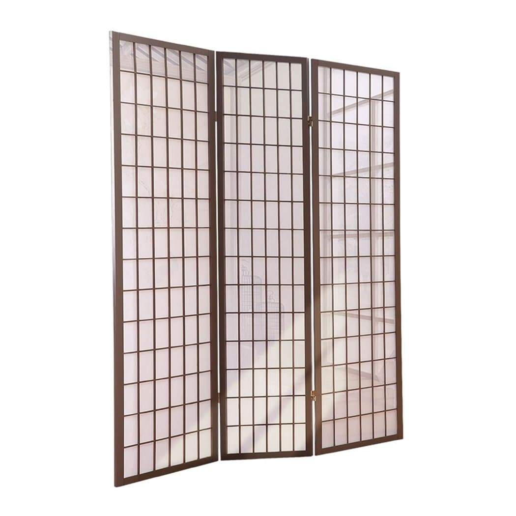 living room 3 Panel Room Divider Screen Door Stand Privacy Fringe Wood Fold Grey