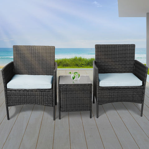outdoor furniture 3 Pcs Chair Table Rattan Wicker Outdoor Furniture Black
