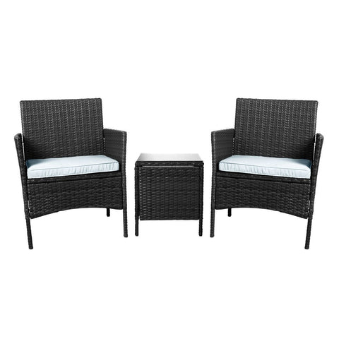 3 Pcs Chair Table Rattan Wicker Outdoor Furniture Black