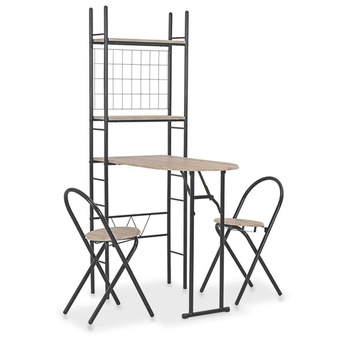3 Piece Folding Dining Set with Storage Rack