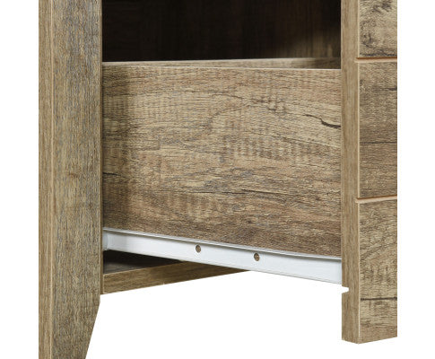 3 Pieces Bedroom Suite Natural Wood Like MDF Structure King Size Oak Colour Bed, Bedside Table