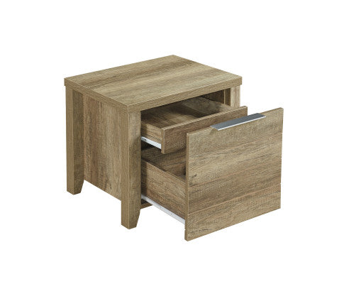 3 Pieces Bedroom Suite Natural Wood Like MDF Structure King Size Oak Colour Bed, Bedside Table