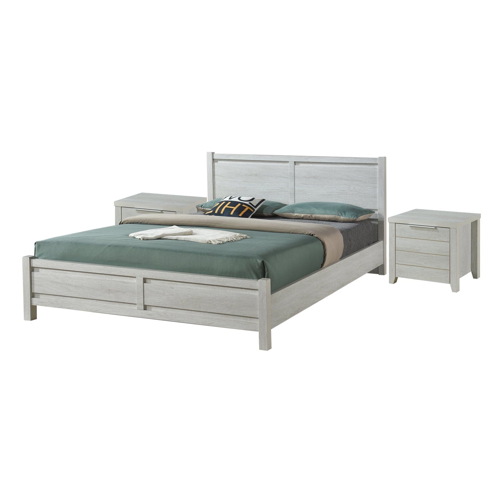 3 Pieces Bedroom Suite Natural Wood Queen White Ash, Bedside Table