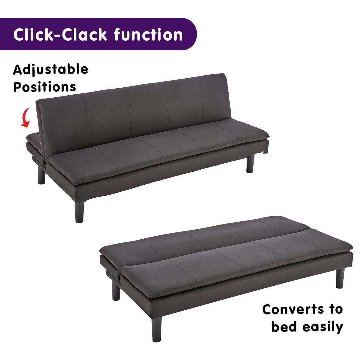 indoor furniture 3 Seater Black Modular Linen Fabric Sofa Bed Couch