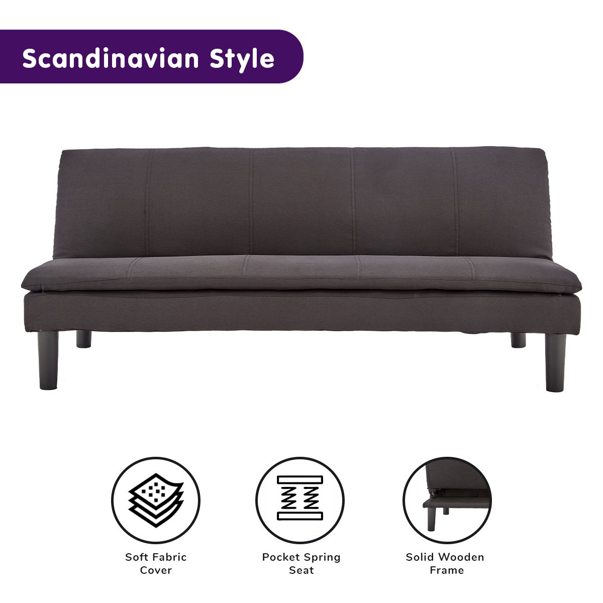indoor furniture 3 Seater Black Modular Linen Fabric Sofa Bed Couch