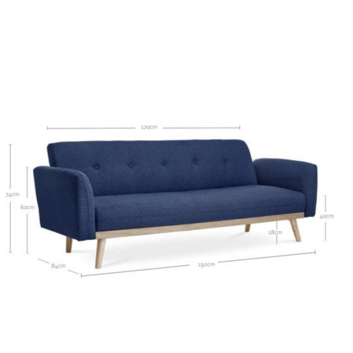 Fatherday-furniture 3-Seater Blue Foldable Sofa Bed