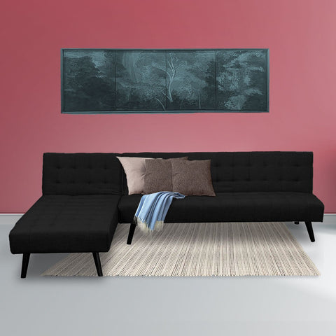 indoor furniture 3-Seater Corner Sofa Bed Lounge Chaise Couch - Black