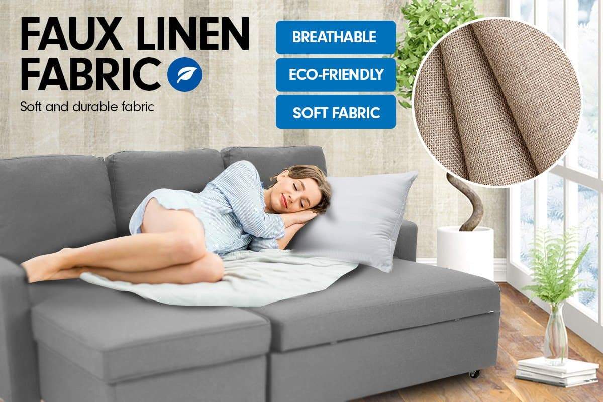 3-Seater Corner Sofa Bed w/ Storage Lounge Chaise Couch - Light Grey