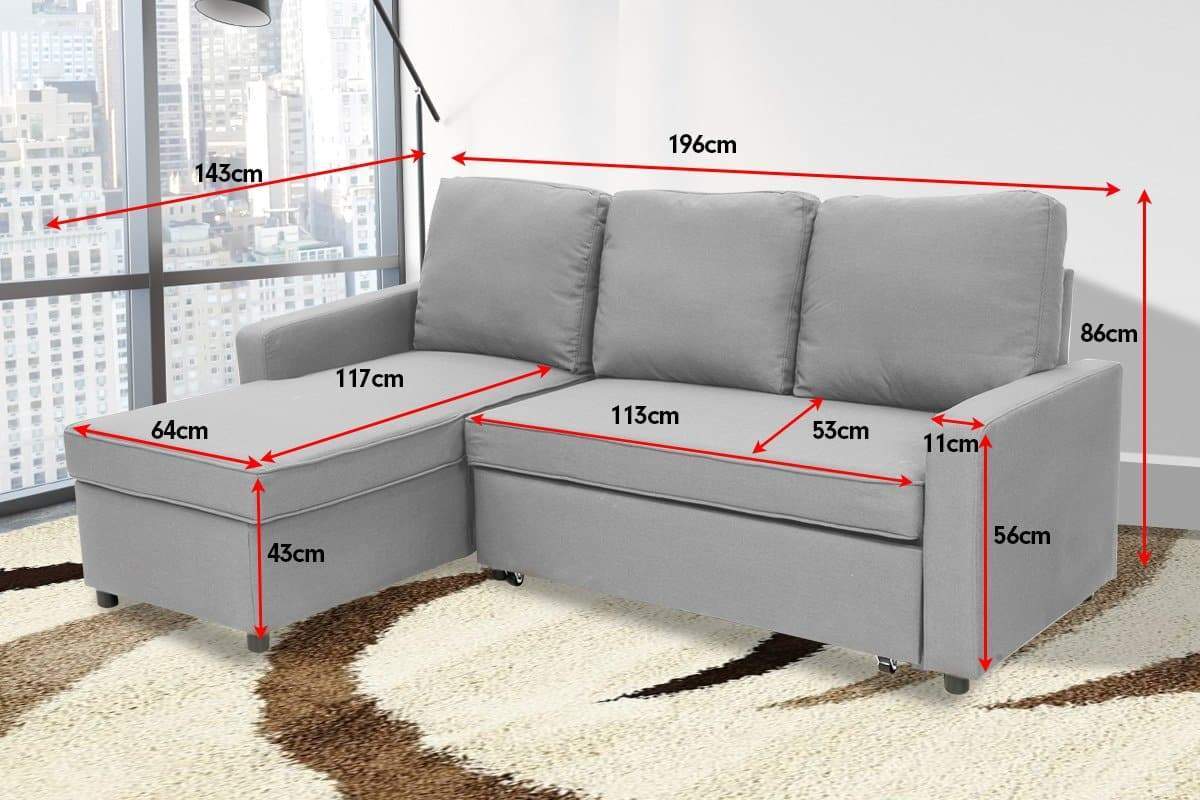 3-Seater Corner Sofa Bed w/ Storage Lounge Chaise Couch - Light Grey
