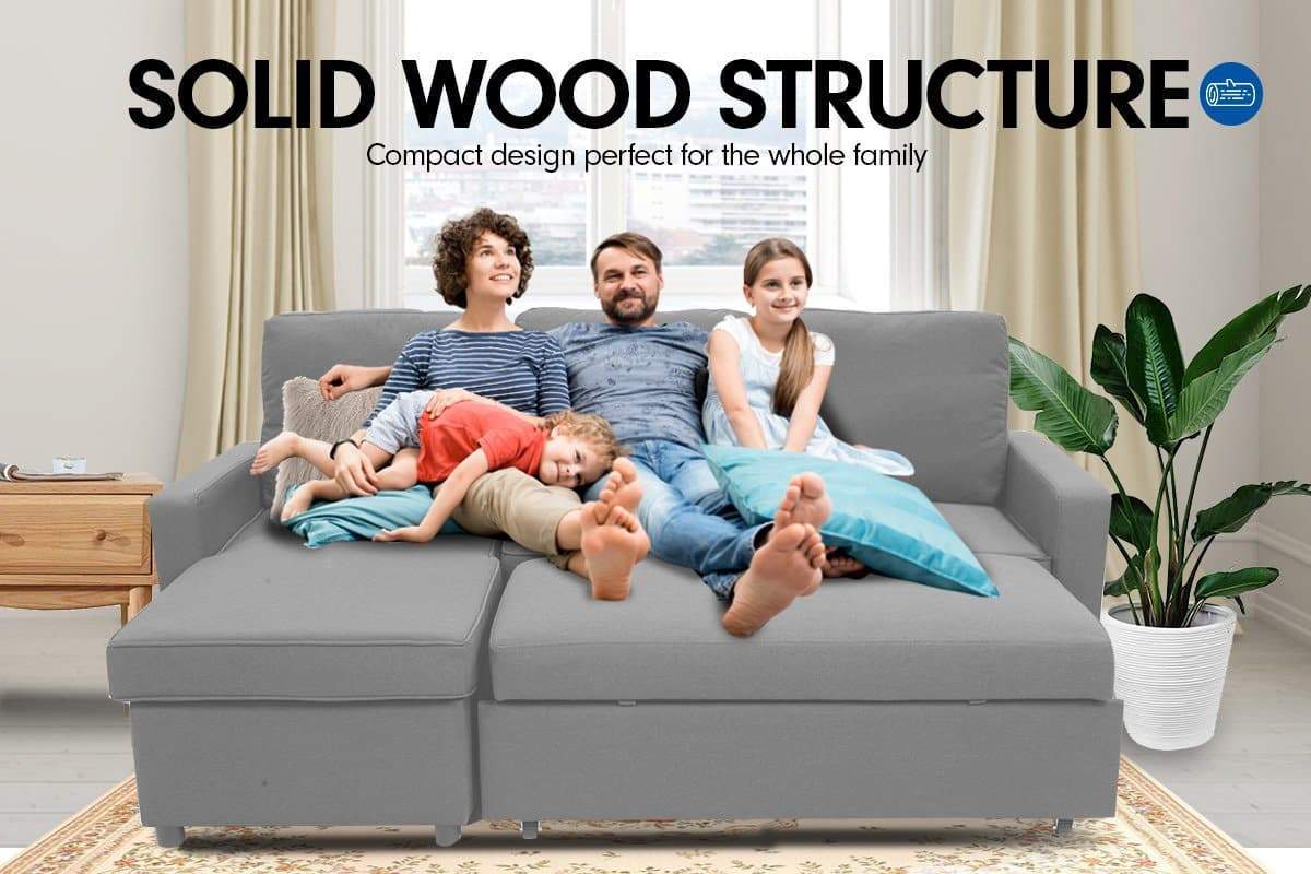 3-Seater Corner Sofa Bed w/ Storage Lounge Chaise Couch - Light Grey