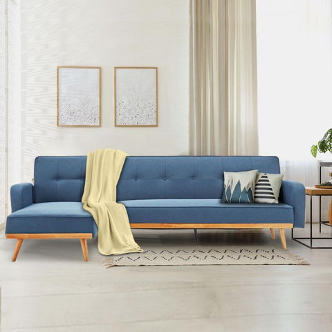 indoor furniture 3-Seater Corner Sofa Bed with Chaise Lounge - Blue