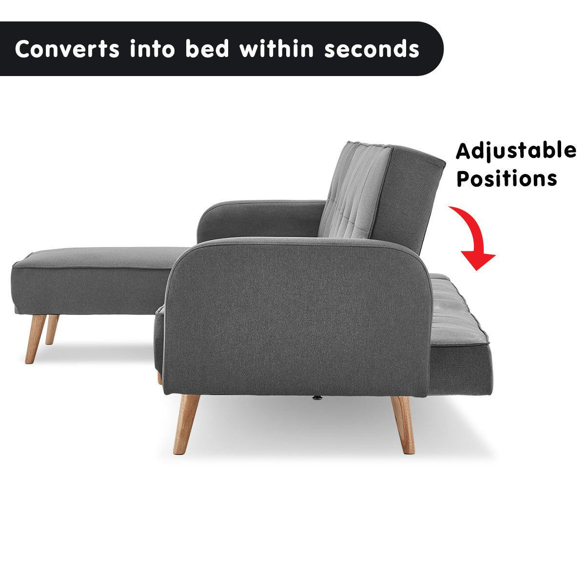 indoor furniture 3-Seater Corner Sofa Bed with Chaise Lounge - Dark Grey