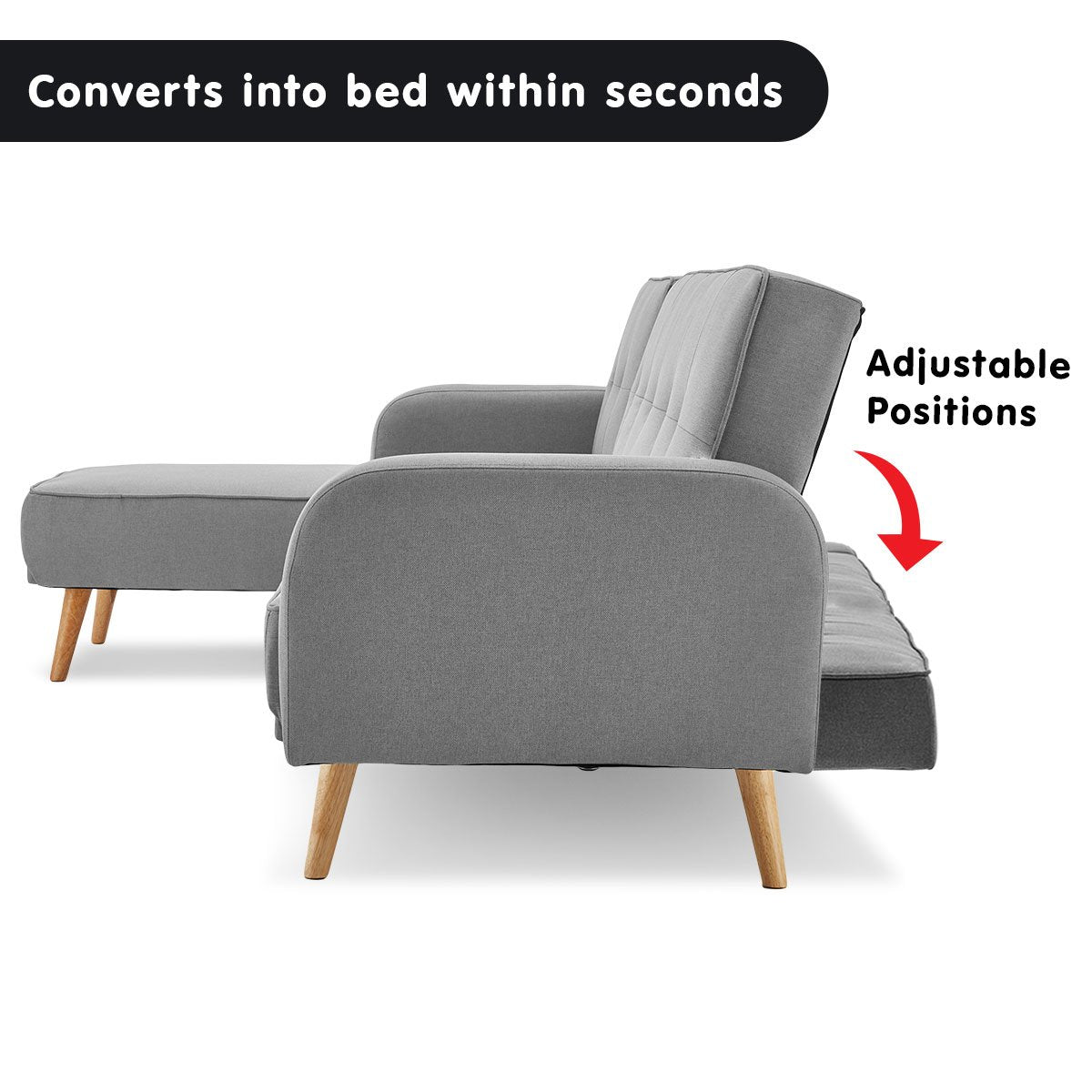 indoor furniture 3-Seater Corner Sofa Bed with Chaise Lounge - Light Grey