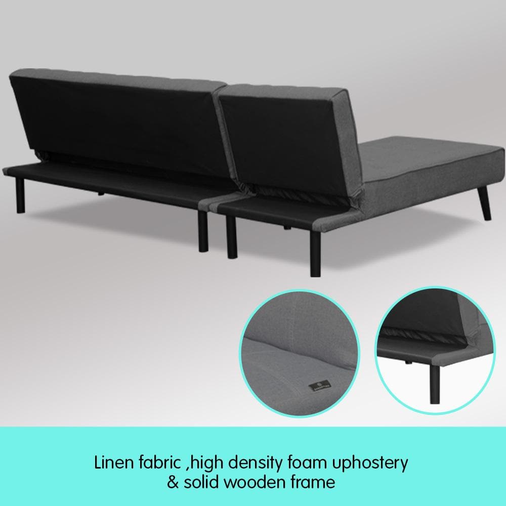 3-Seater Corner Sofa Bed with Lounge Chaise Couch Furniture Dark Grey